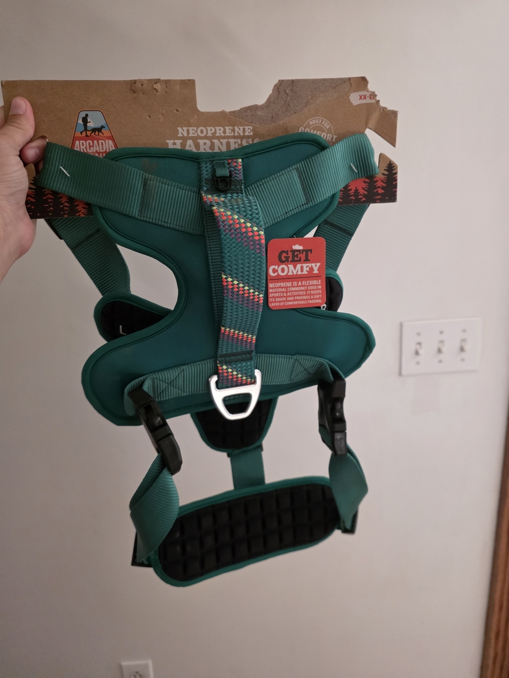 Arcadia Neoprene Dog Harness - Teal with Multicolor Accent